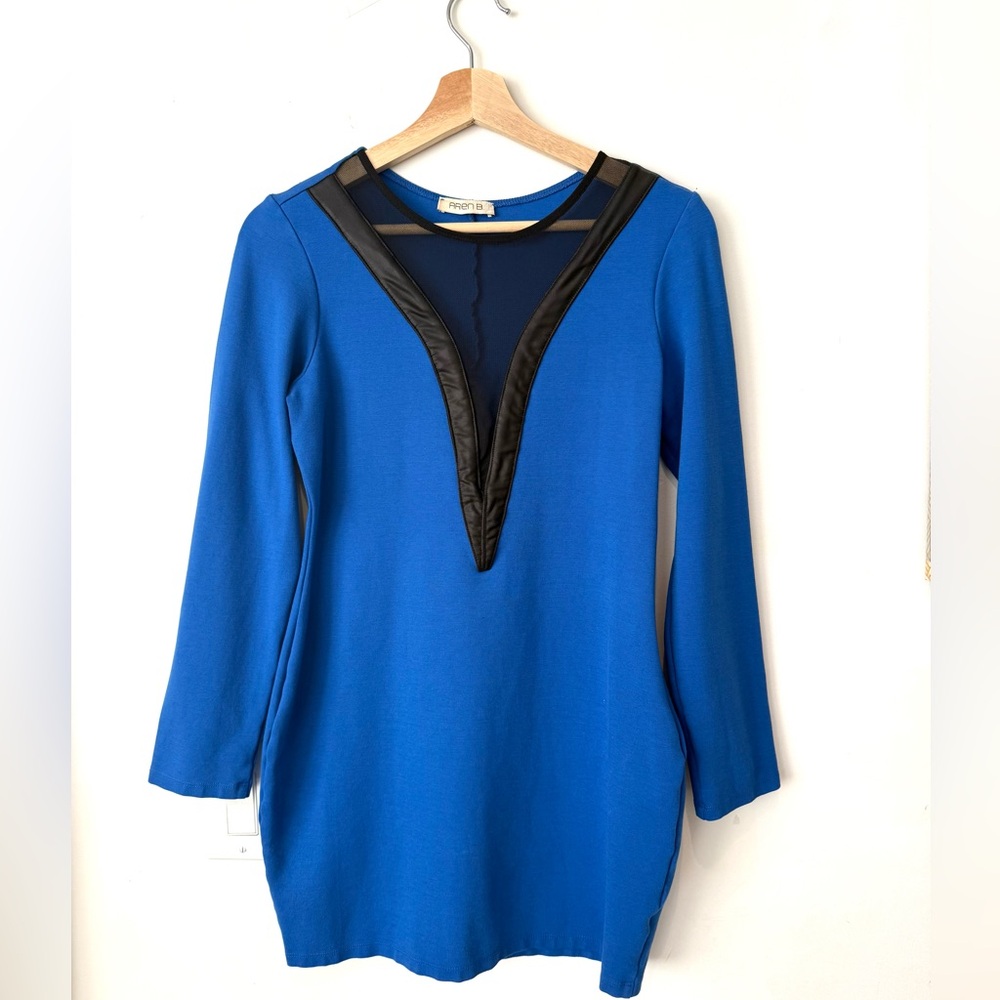 Arden B Blue and Black Mesh Panel Dress Top large